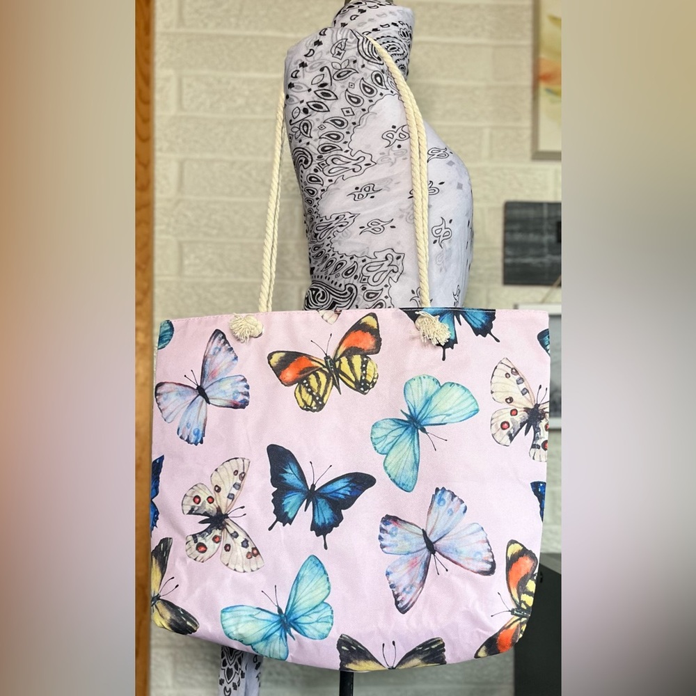 Butterfly Print Tote Bag, 17 inch Wide